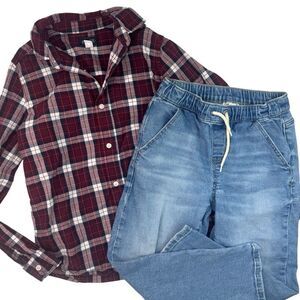 Outfit Set Cat & Jack Pull On Jeans Children Place Plaid Shirt Big Boys Size 10